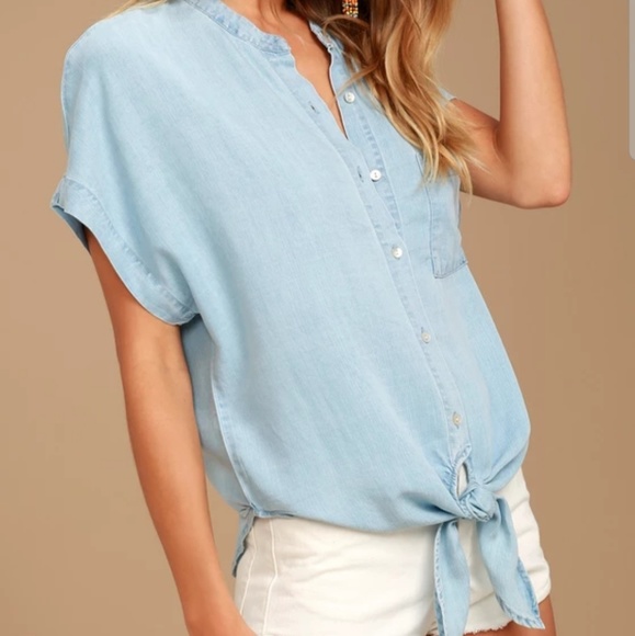 LULU'S My sweet love chambray top - Picture 2 of 7